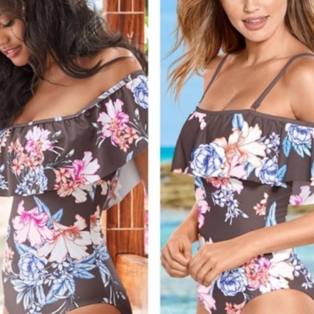 Floral Flounce Ruffle One Piece Swimsuit by VENUS